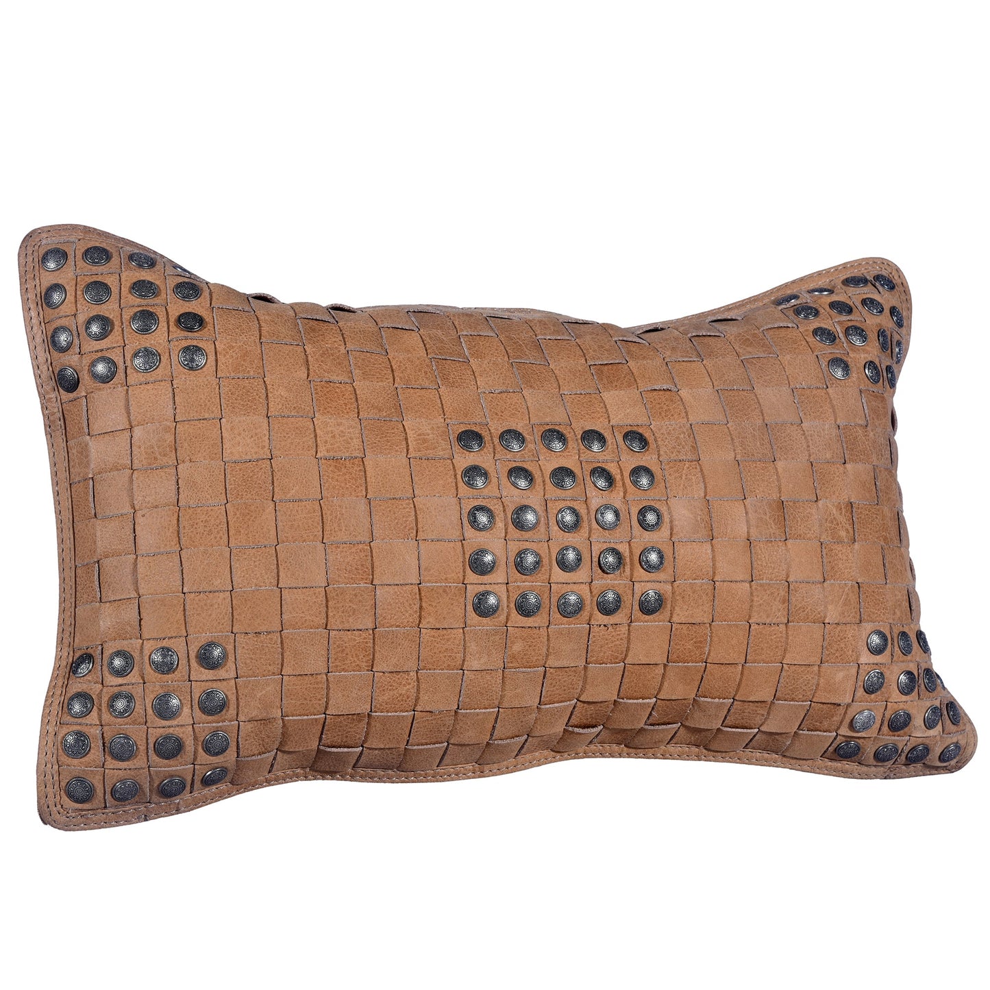 Genuine Leather Studded Basket Weave Pillow