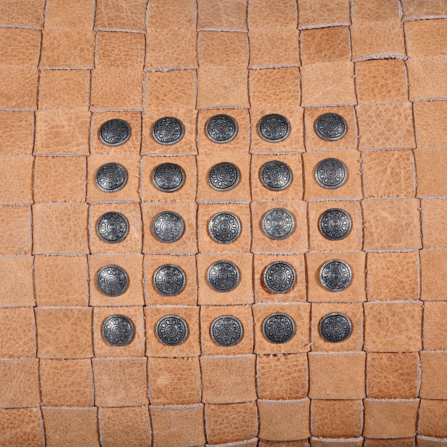 Genuine Leather Studded Basket Weave Pillow