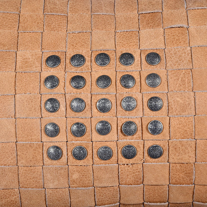 Genuine Leather Studded Basket Weave Pillow