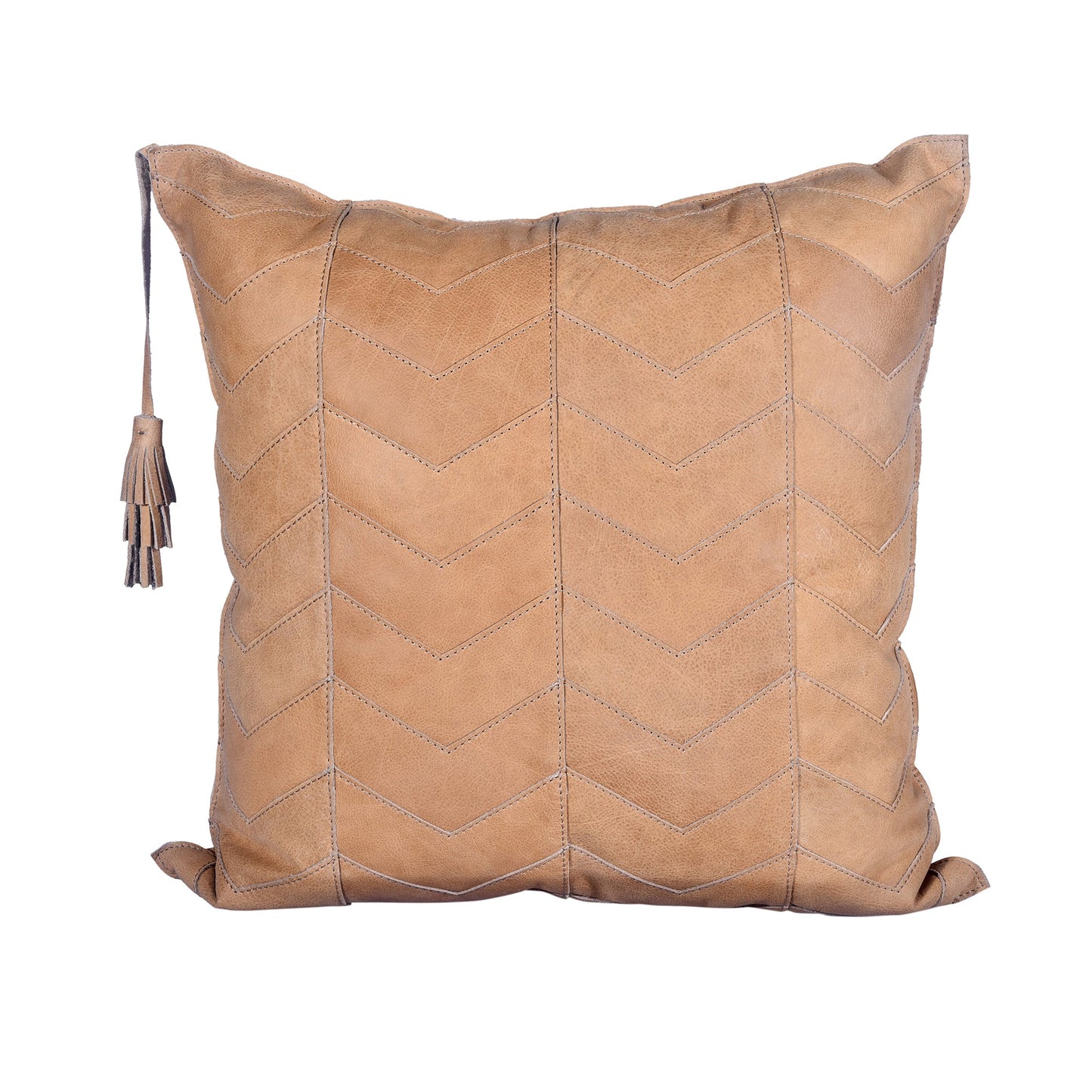 Genuine Leather Chevron Tasseled Throw Pillow