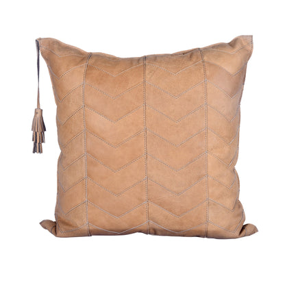 Genuine Leather Chevron Tasseled Throw Pillow