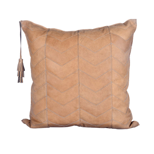 Genuine Leather Chevron Tasseled Throw Pillow