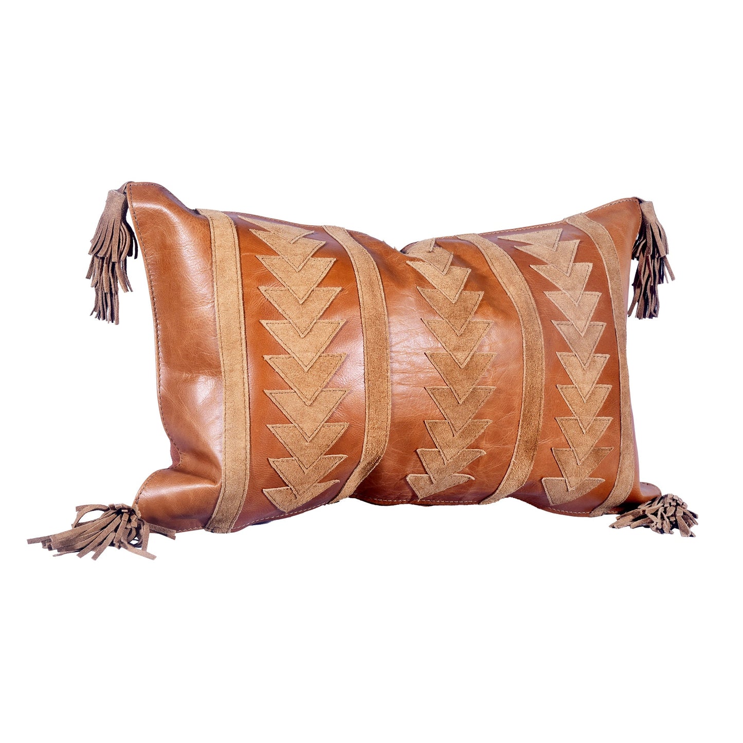Genuine Leather & Suede Arrow Tasseled Lumbar Pillow