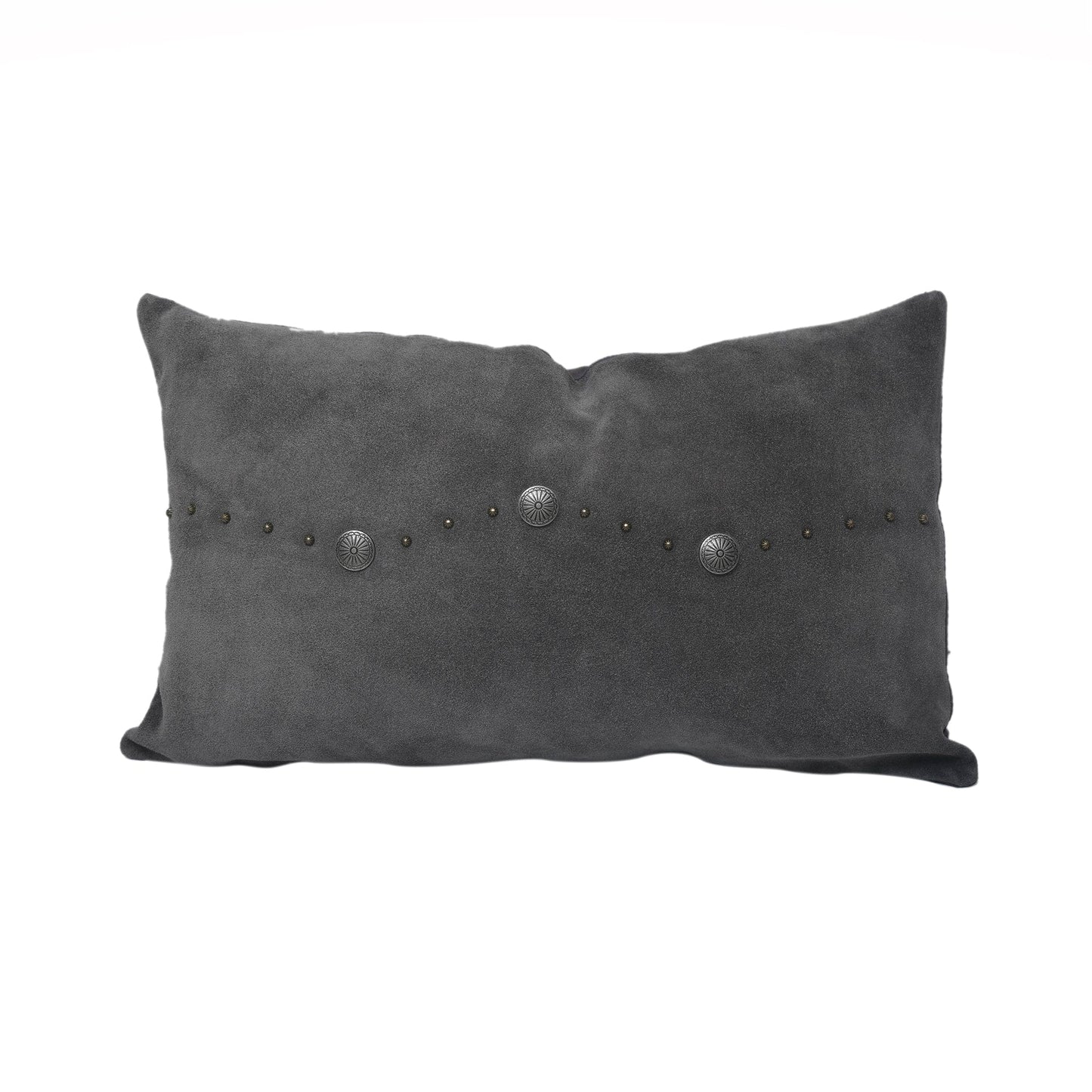 Western Suede Antique Silver Concho & Studded Lumbar Pillow