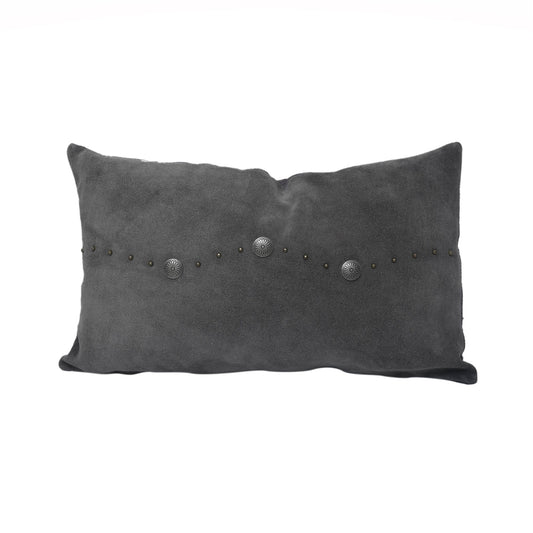 Western Suede Antique Silver Concho & Studded Lumbar Pillow