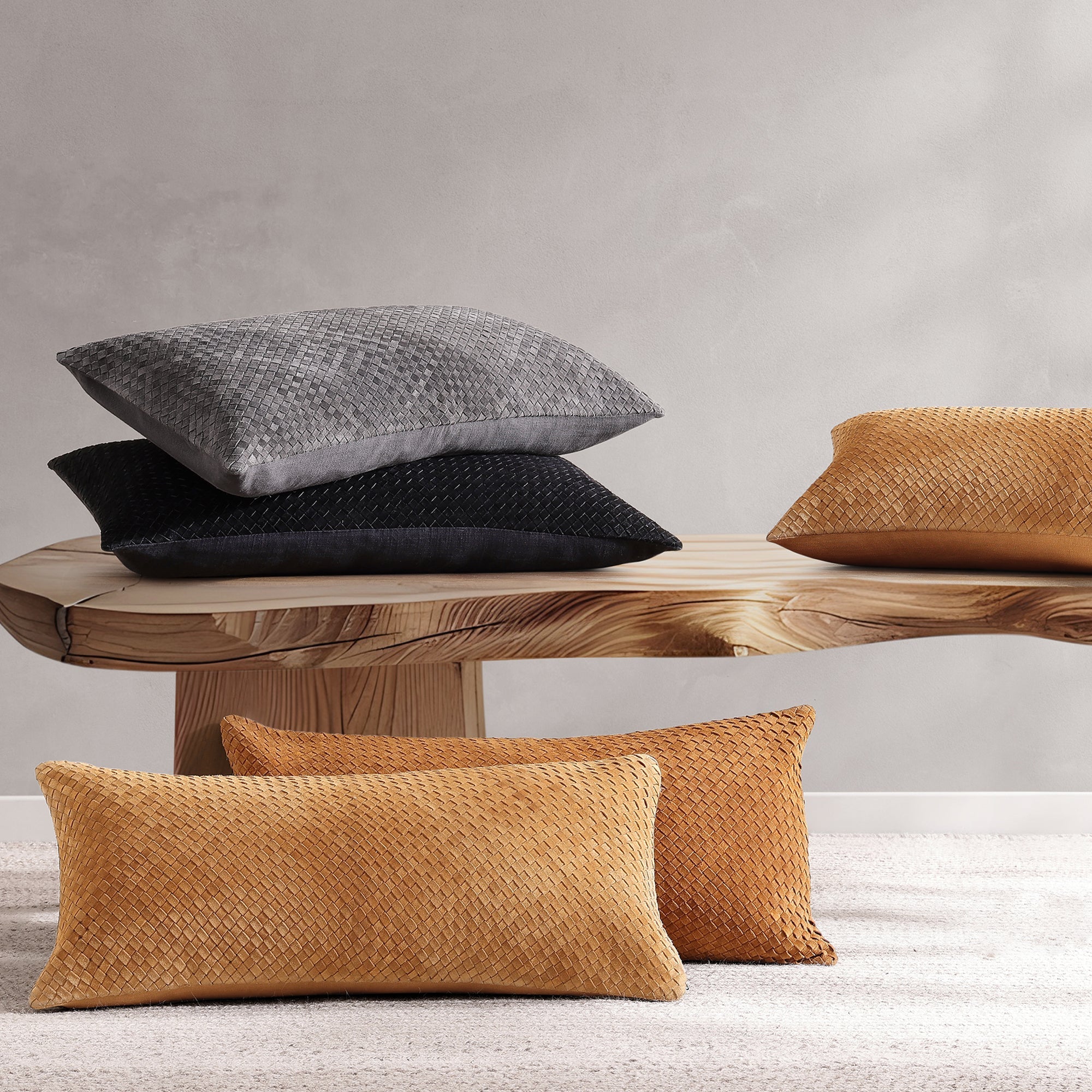 HiEnd Accents Woven Suede Lumbar Pillow - Thumbnail 4