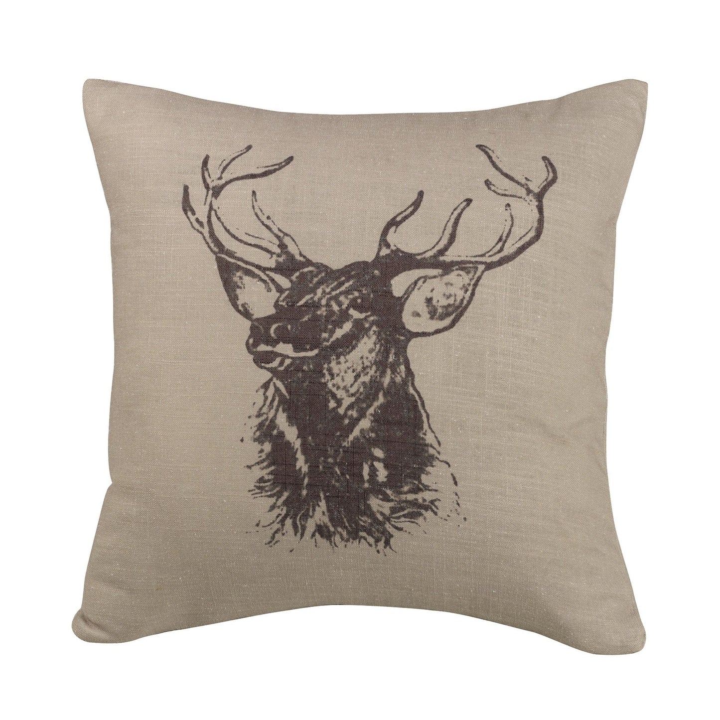 Elk Bust Burlap Throw Pillow