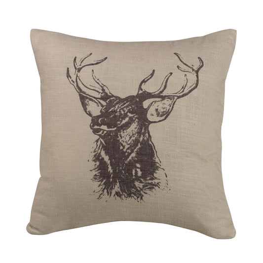 Elk Bust Burlap Throw Pillow