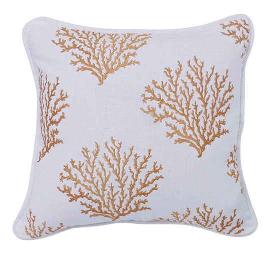 Saffron Colored Embroidered Coral Pillow