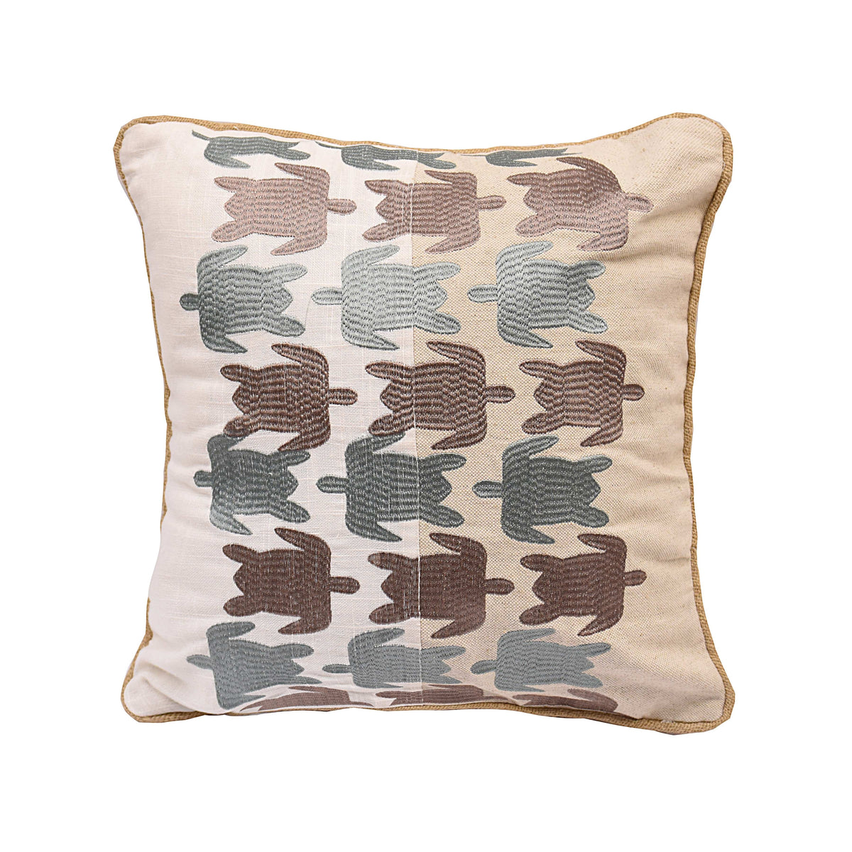 Turtle Embroidered Linen Pillow