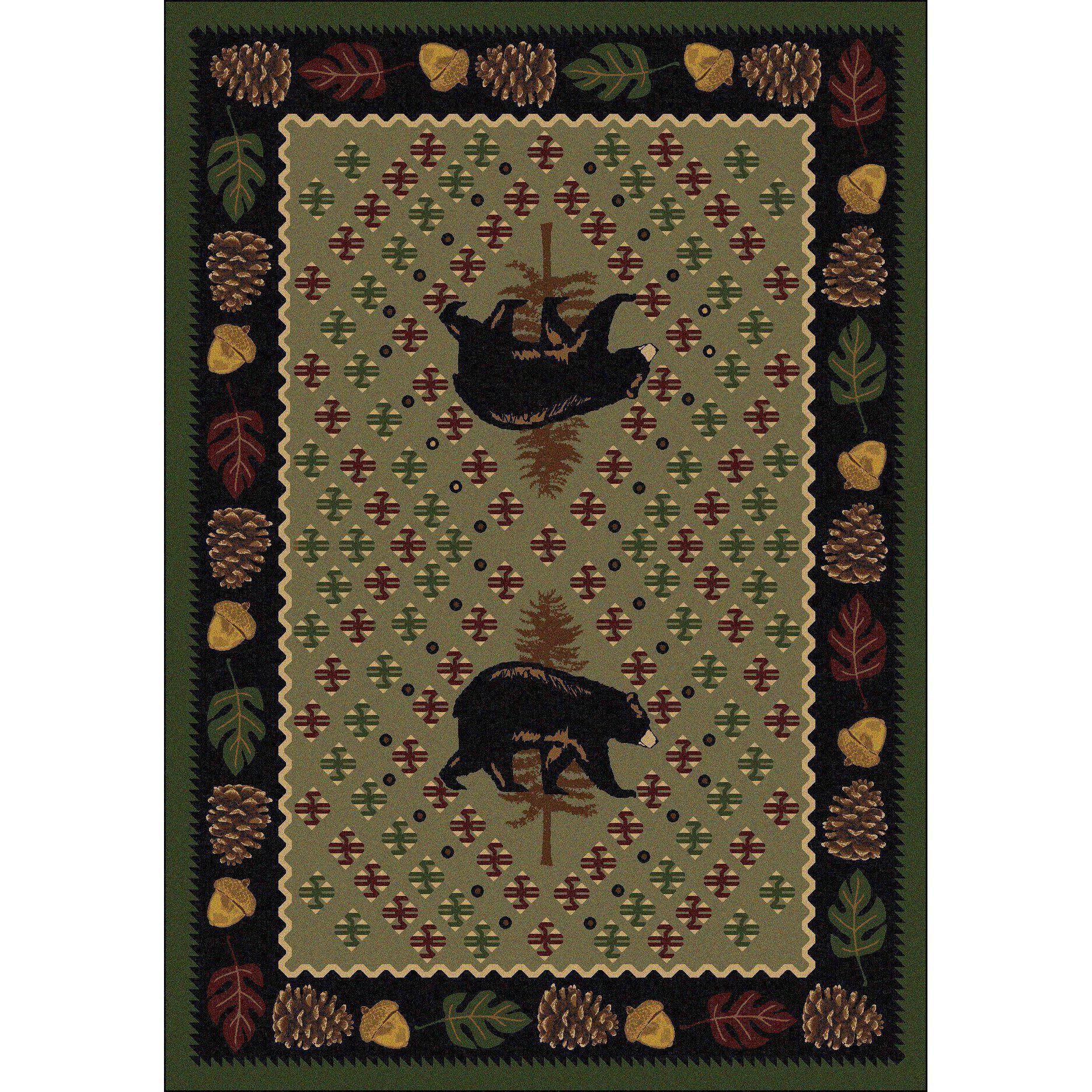Picnic Bear - Green-CabinRugs Southwestern Rugs Wildlife Rugs Lodge Rugs Aztec RugsSouthwest Rugs