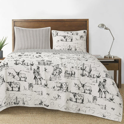 Ranch Life Western Toile Reversible Quilt Set, 2 Pc