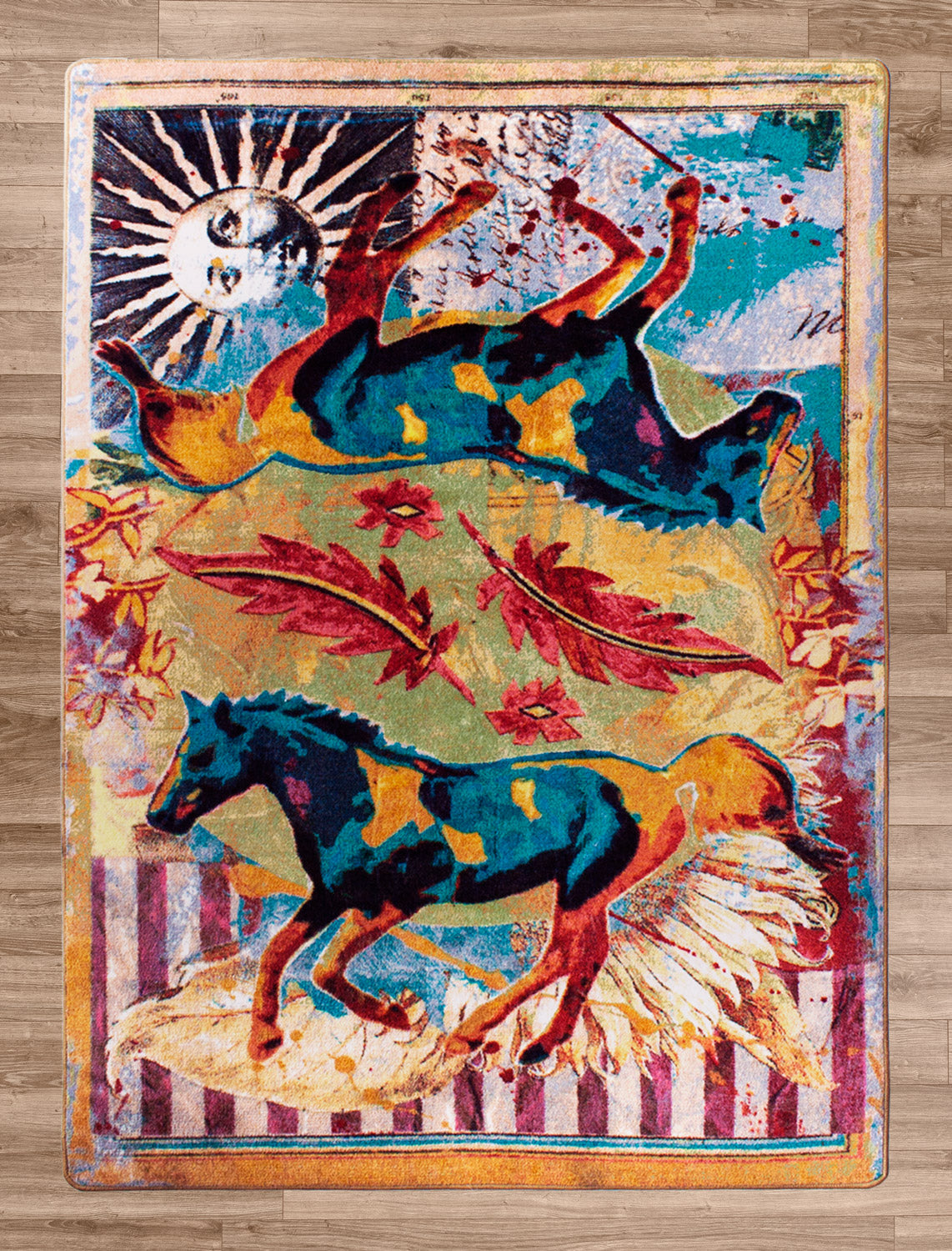 Ruiz Galloping Horses Rug – Teal – detail view
