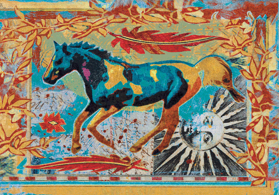 Ruiz Galloping Horses Rug – Teal – lifestyle