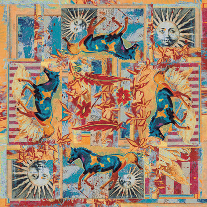 Ruiz Galloping Horses Rug – Teal – close up