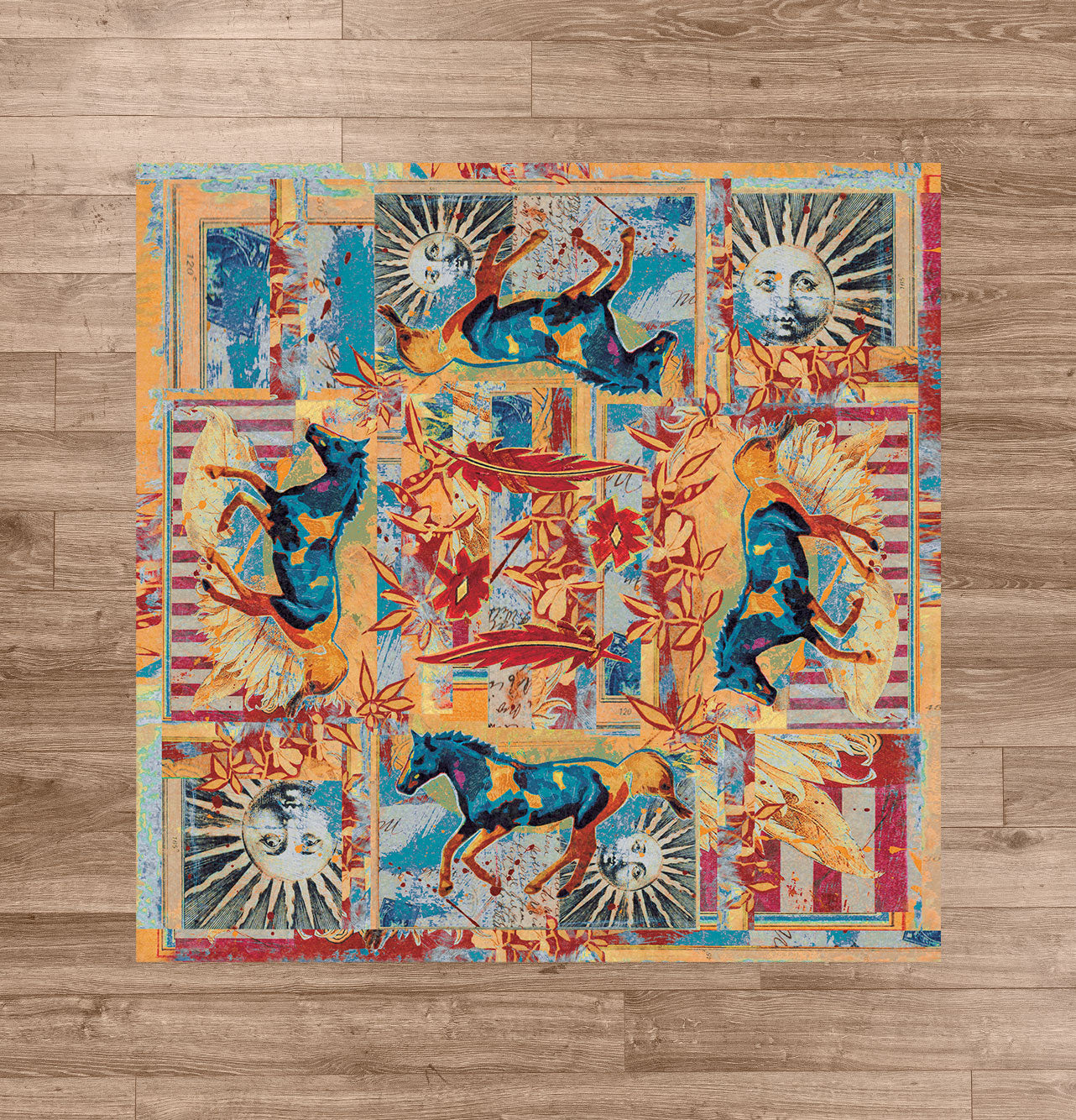 Ruiz Galloping Horses Rug – Teal – room setting