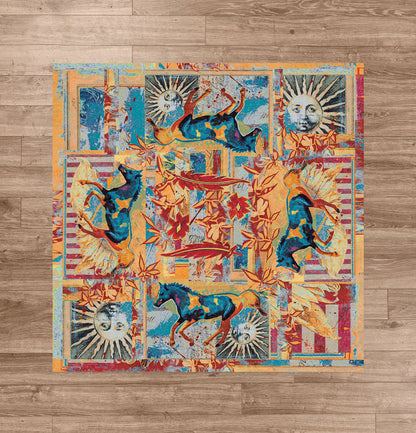 Ruiz Galloping Horses Rug – Teal – room setting