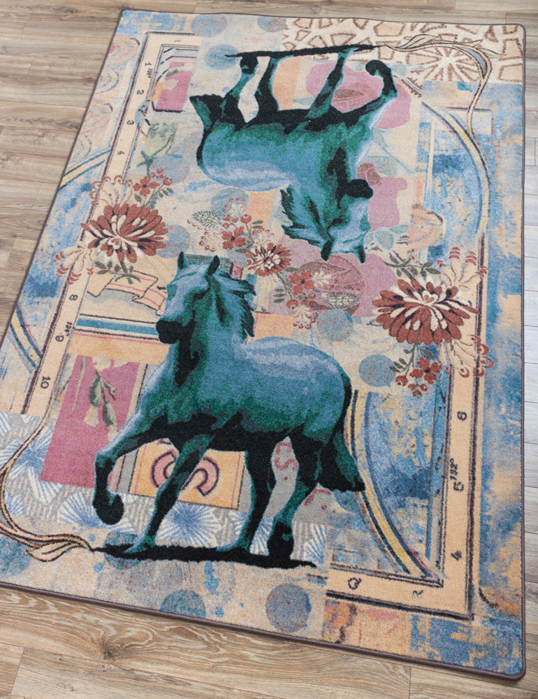 Ruiz Blue Horse Rug – Teal – room setting