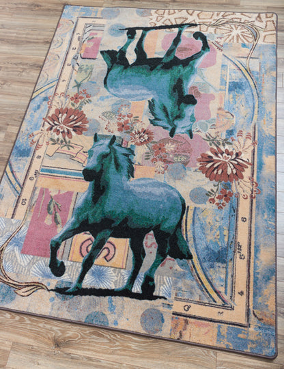 Ruiz Blue Horse Rug – Teal – room setting