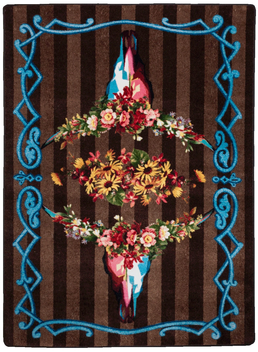 Ruiz Floral Longhorn Rug – Chocolate – cabin lodge area rug