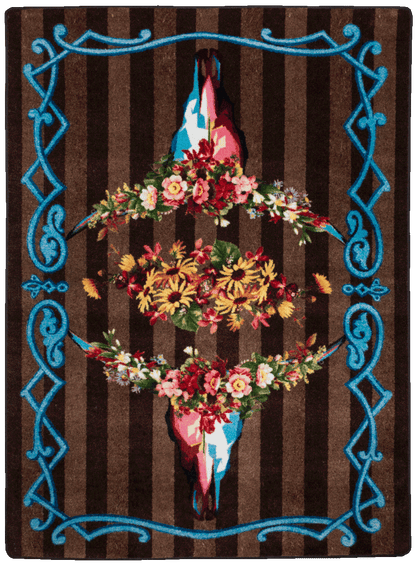 Ruiz Floral Longhorn Rug – Chocolate – cabin lodge area rug