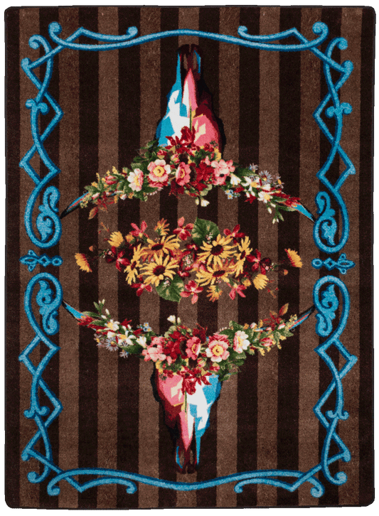 Ruiz Floral Longhorn Rug – Chocolate – cabin lodge area rug