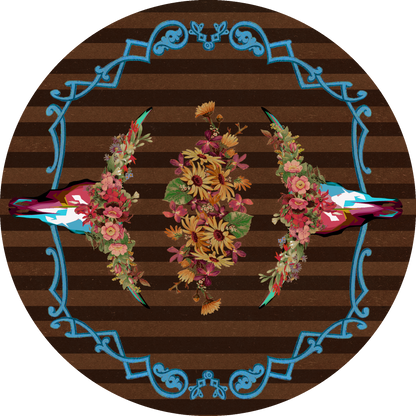 Ruiz Floral Longhorn Rug – Chocolate – close up