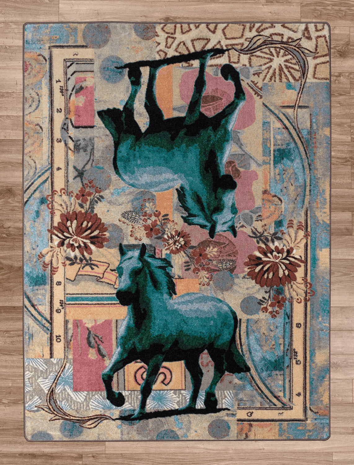 Ruiz Blue Horse Rug – Teal – cabin lodge area rug