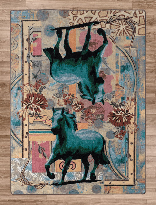 Ruiz Blue Horse Rug – Teal – cabin lodge area rug