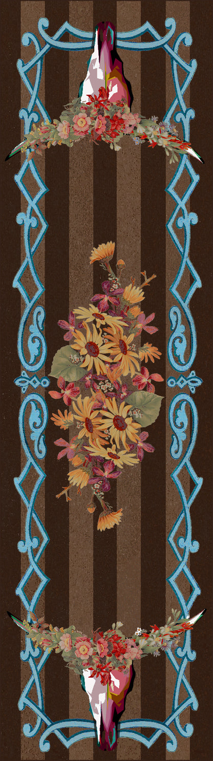 Ruiz Floral Longhorn Rug – Chocolate – room setting