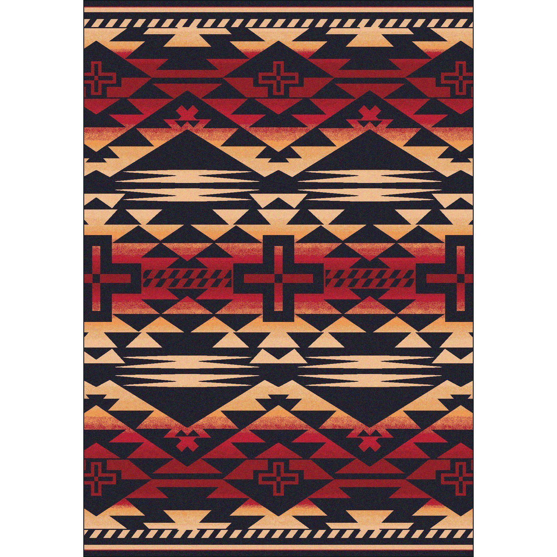 Rustic Crucifix Rug – Burnt Red – cabin lodge area rug