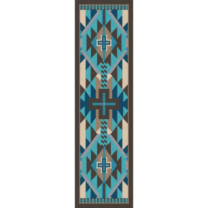 Rustic Crucifix Rug – Turquoise Indigo – detail view