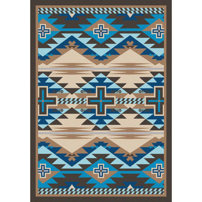 Rustic Crucifix Rug – Turquoise Indigo – cabin lodge area rug