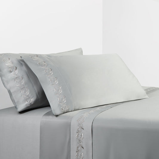 350TC Gray Scroll Embroidered Sheet Set, 4 Pc