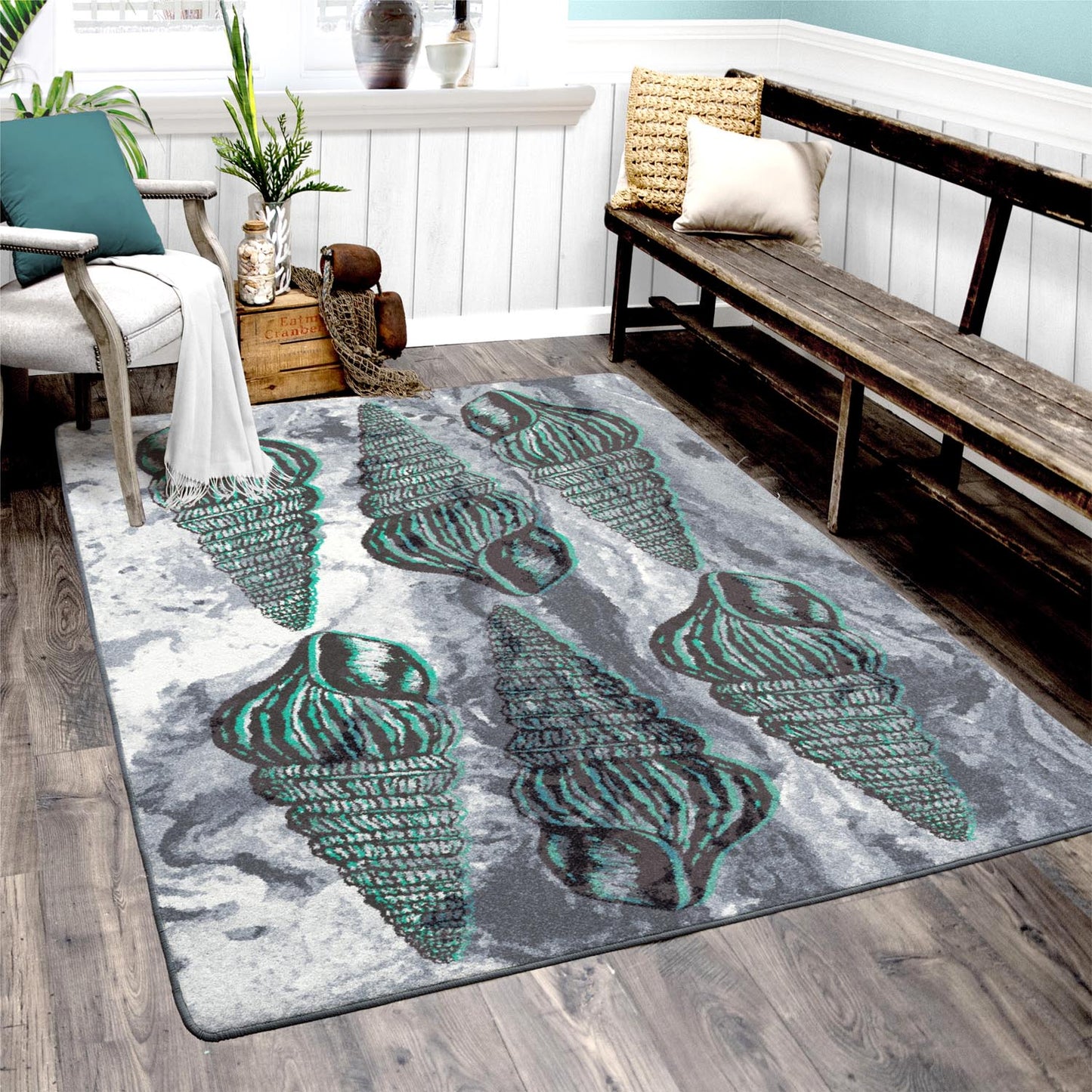Sally Sold Rug – Gray and Aqua – detail view