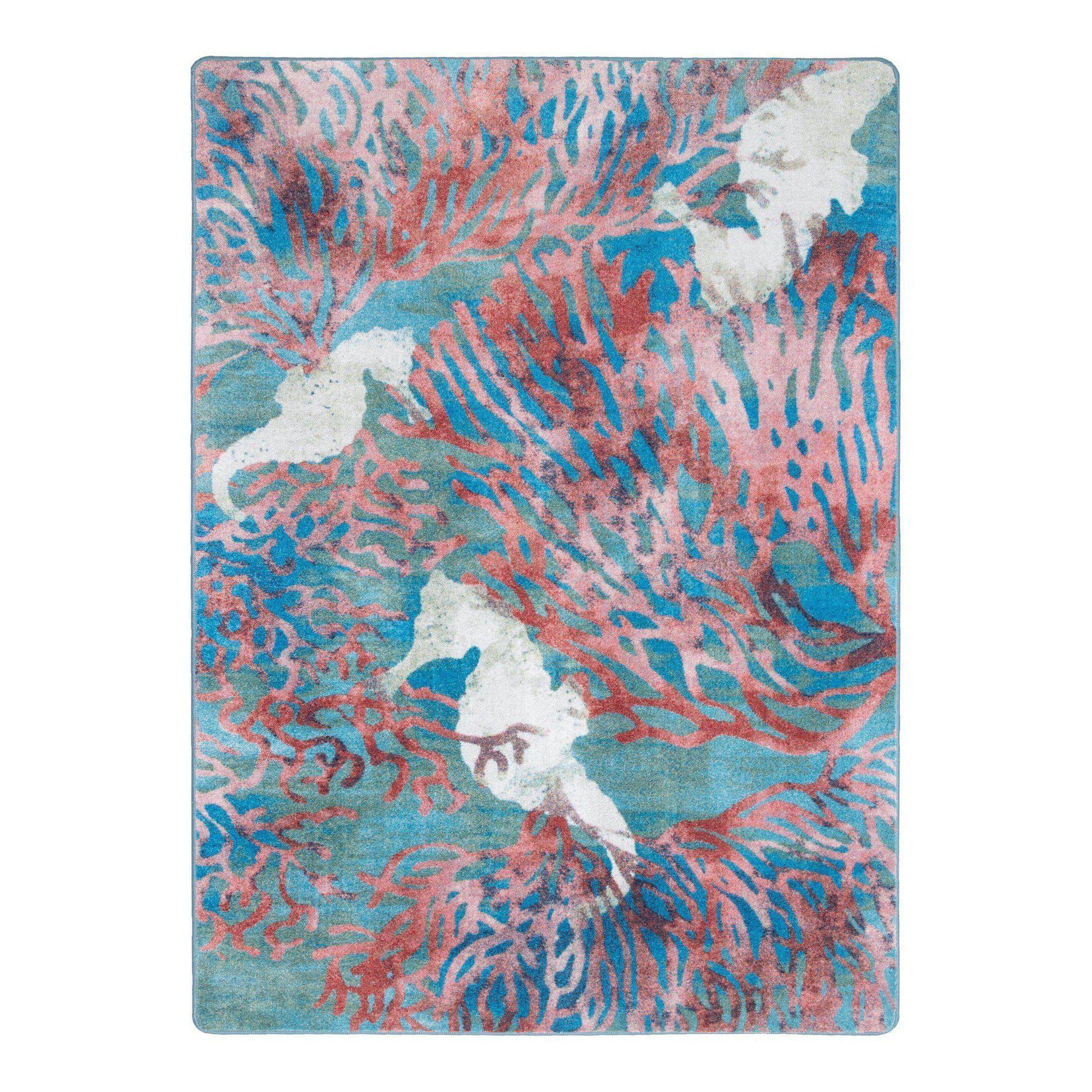 Sea Horse Paradise Rug – Aqua – cabin lodge area rug