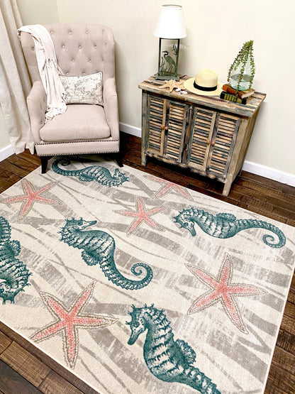 Seaweed Seahorse Rug – Mineral – room setting