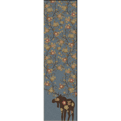 Springtime Moose Rug – Blue – room setting