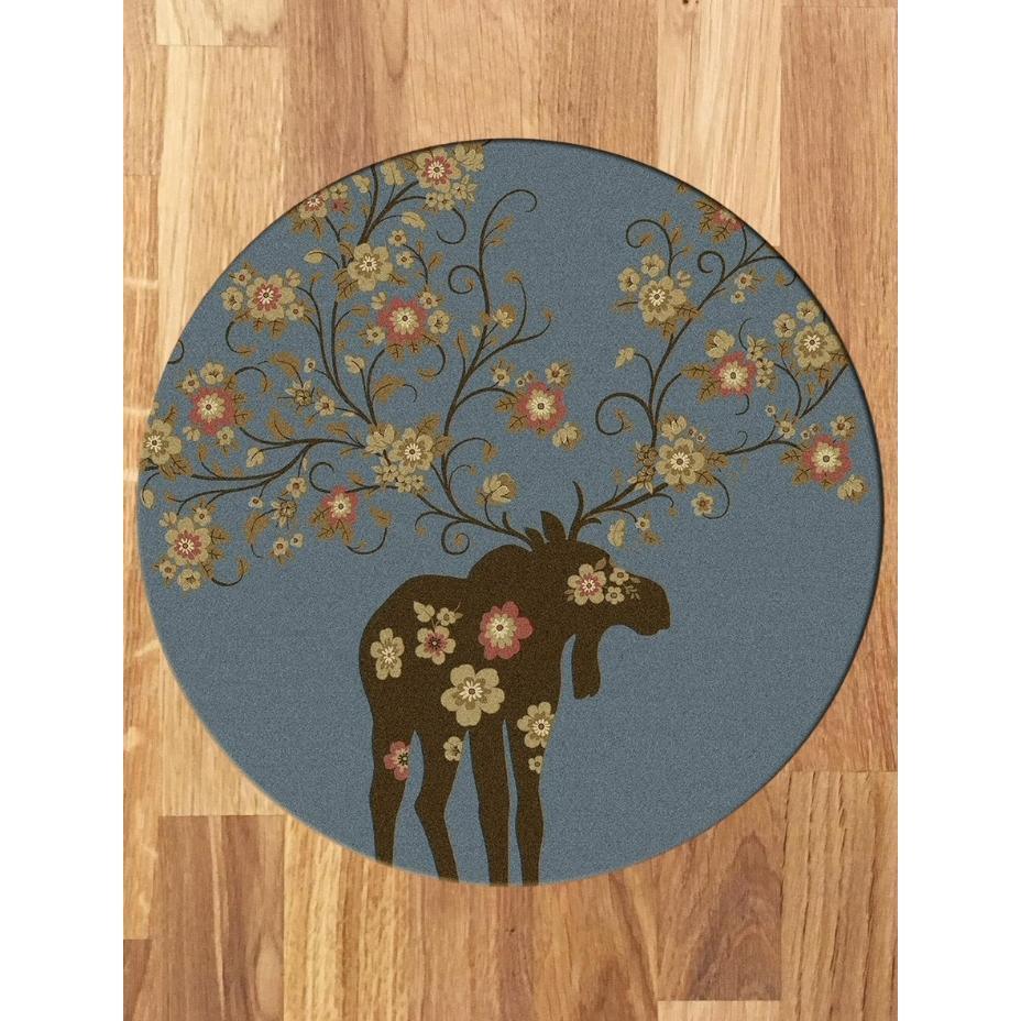 Springtime Moose Rug – Blue – close up