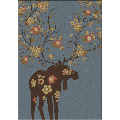 Springtime Moose Rug – Blue – cabin lodge area rug
