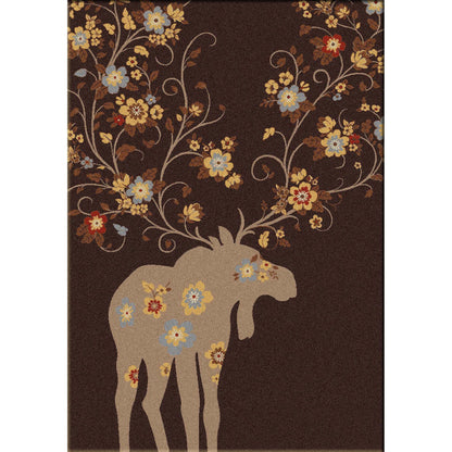 Springtime Moose Rug – Chocolate – cabin lodge area rug
