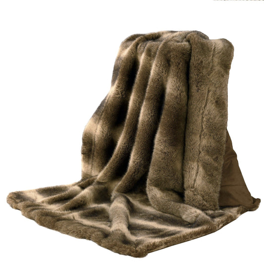 Faux Wolf Fur Throw Blanket