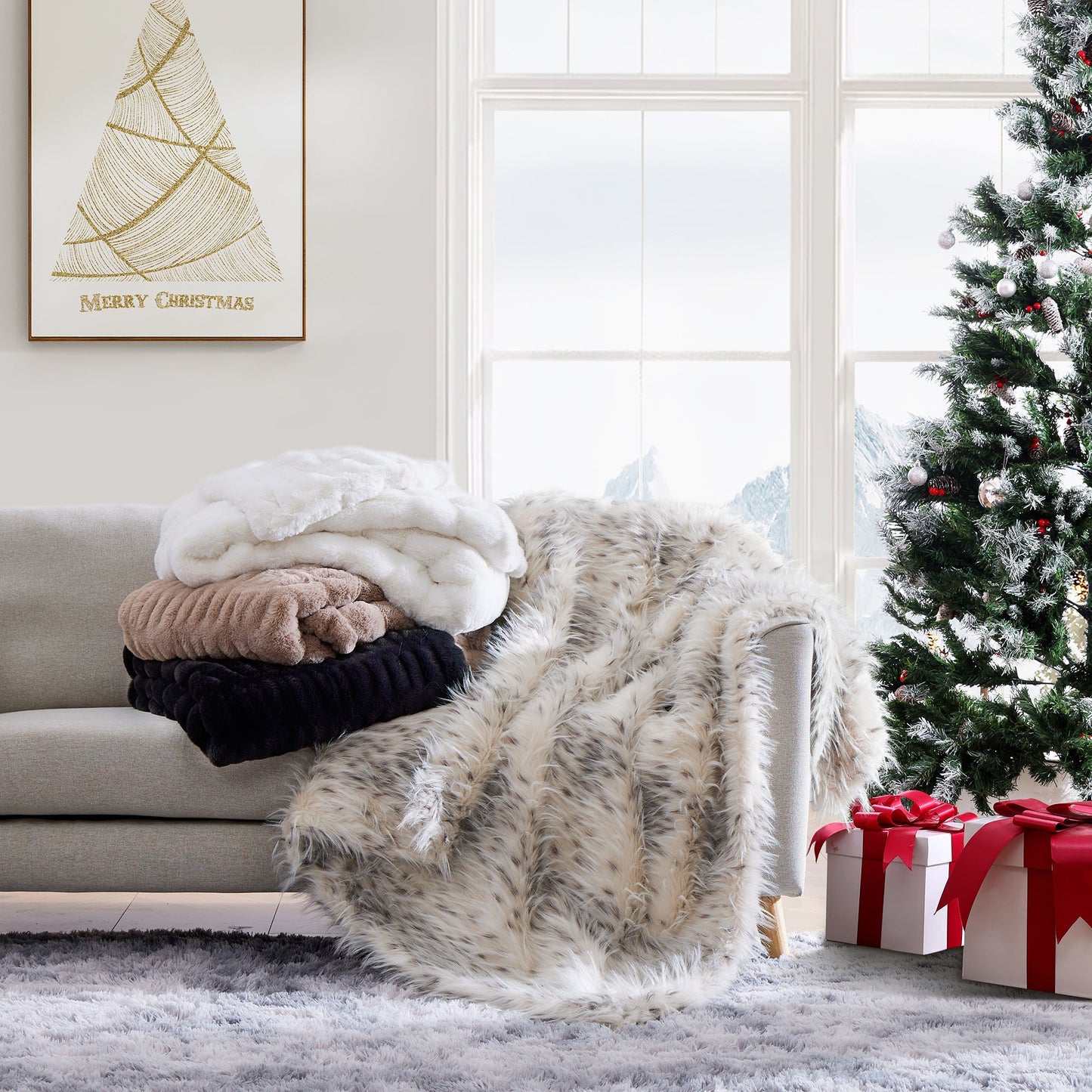 Ruched Rabbit Double-Sided Oversized Throw