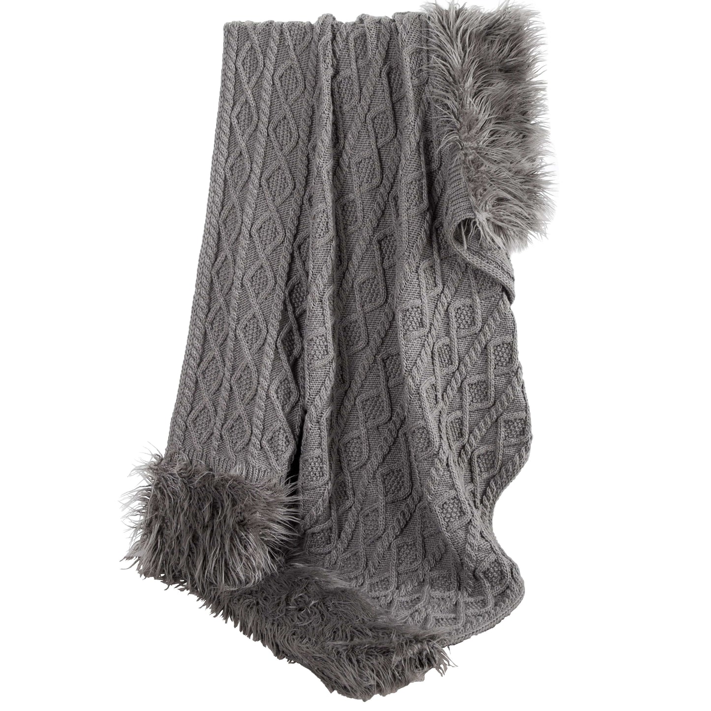 Nordic Cable Knit & Mongolian Fur Oversized Throw Blanket