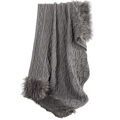 Nordic Cable Knit & Mongolian Fur Oversized Throw Blanket