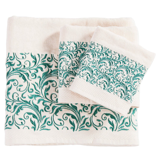 Wyatt Embroidered Turquoise Scroll Pattern Towel Set