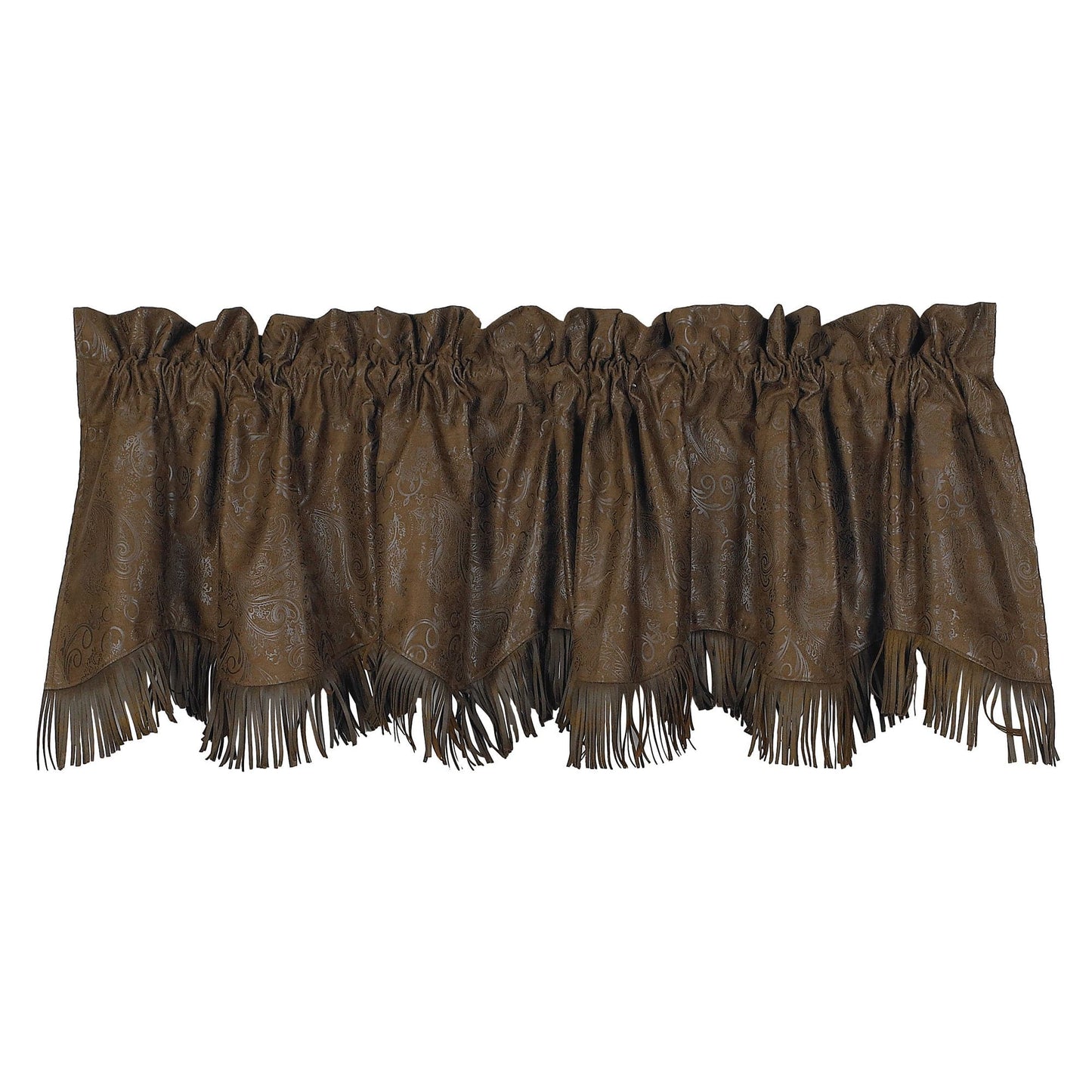 Fringed Tooled Chocolate Brown Faux Leather Valance