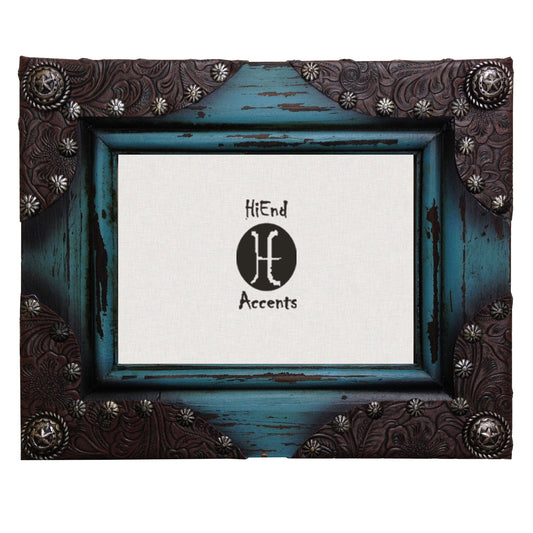 Painted Distressed Wood with Leather Corners