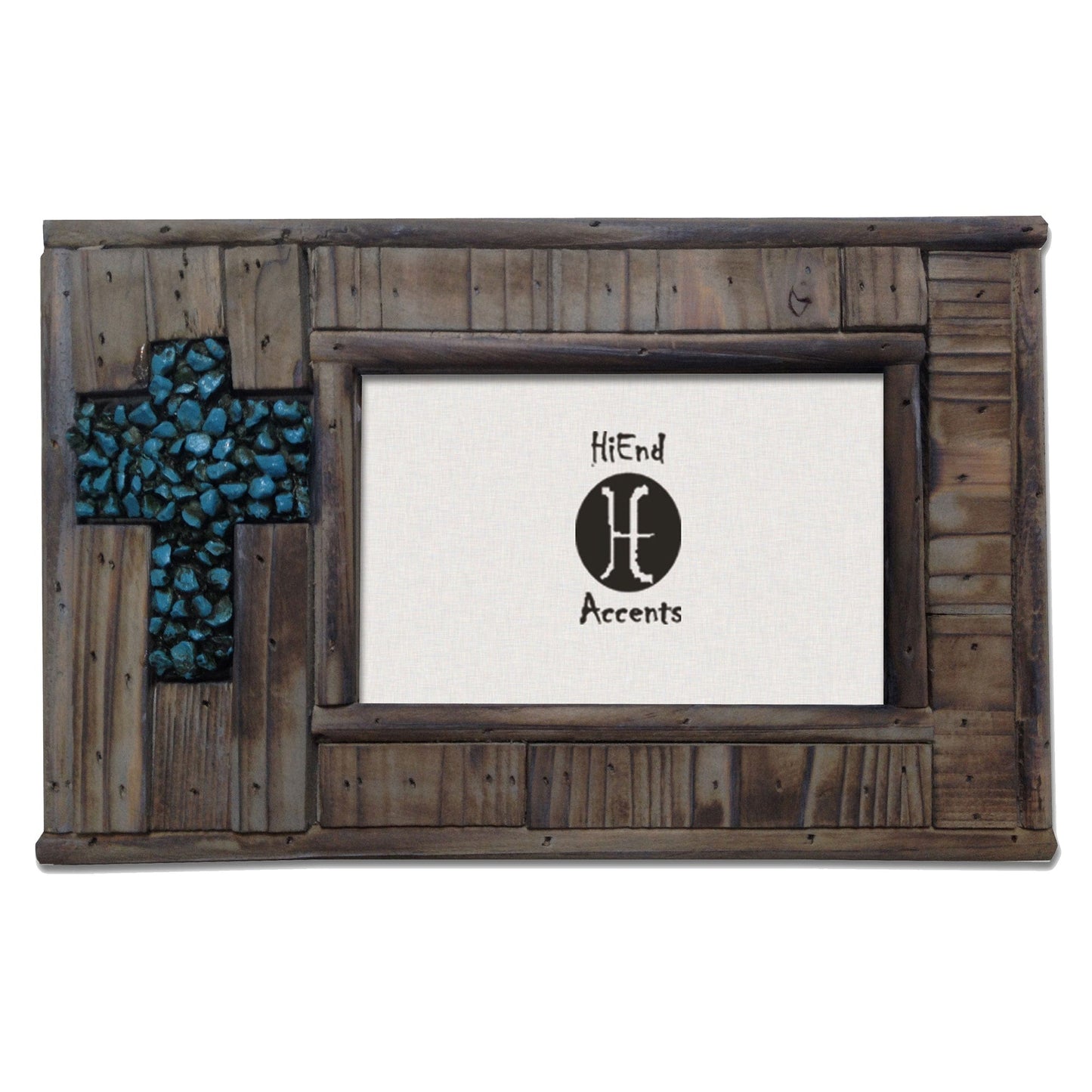 Wooden Turquoise Rock Cross Picture Frame