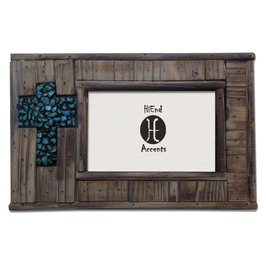 Wooden Turquoise Rock Cross Picture Frame